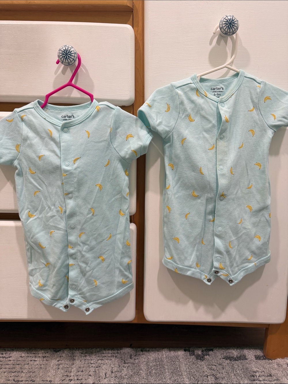 Twin set. Carter's Light Mint Short-Sleeve Rompers with Yellow Banana Print